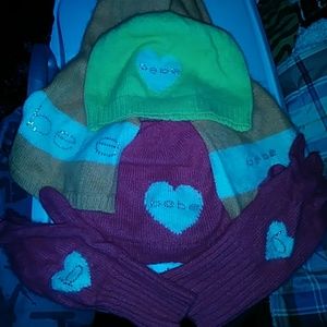 bebe beenie's, scarf, gloves